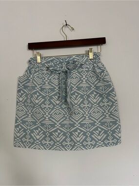 Printed Cotton Tie-Waist Mini Skirt - Light Blue/White